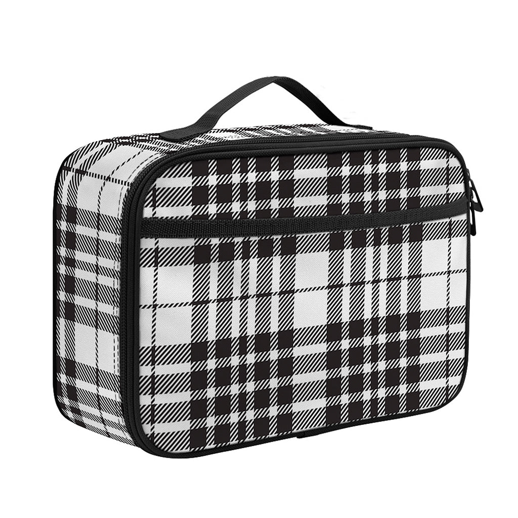 White And Black Border Tartan Print Portable Lunch Bag