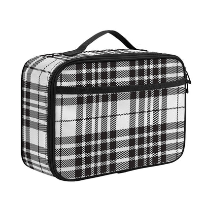 White And Black Border Tartan Print Portable Lunch Bag