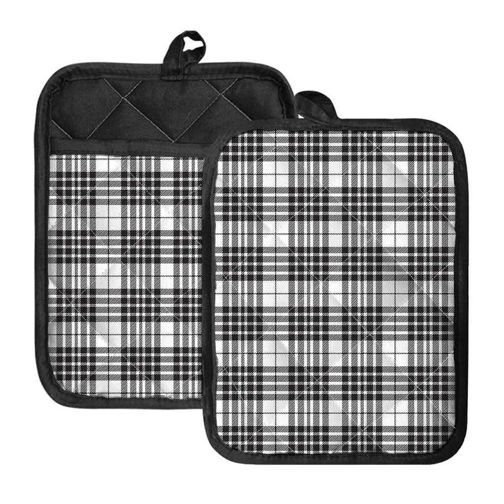 White And Black Border Tartan Print Pot Holders With Pocket