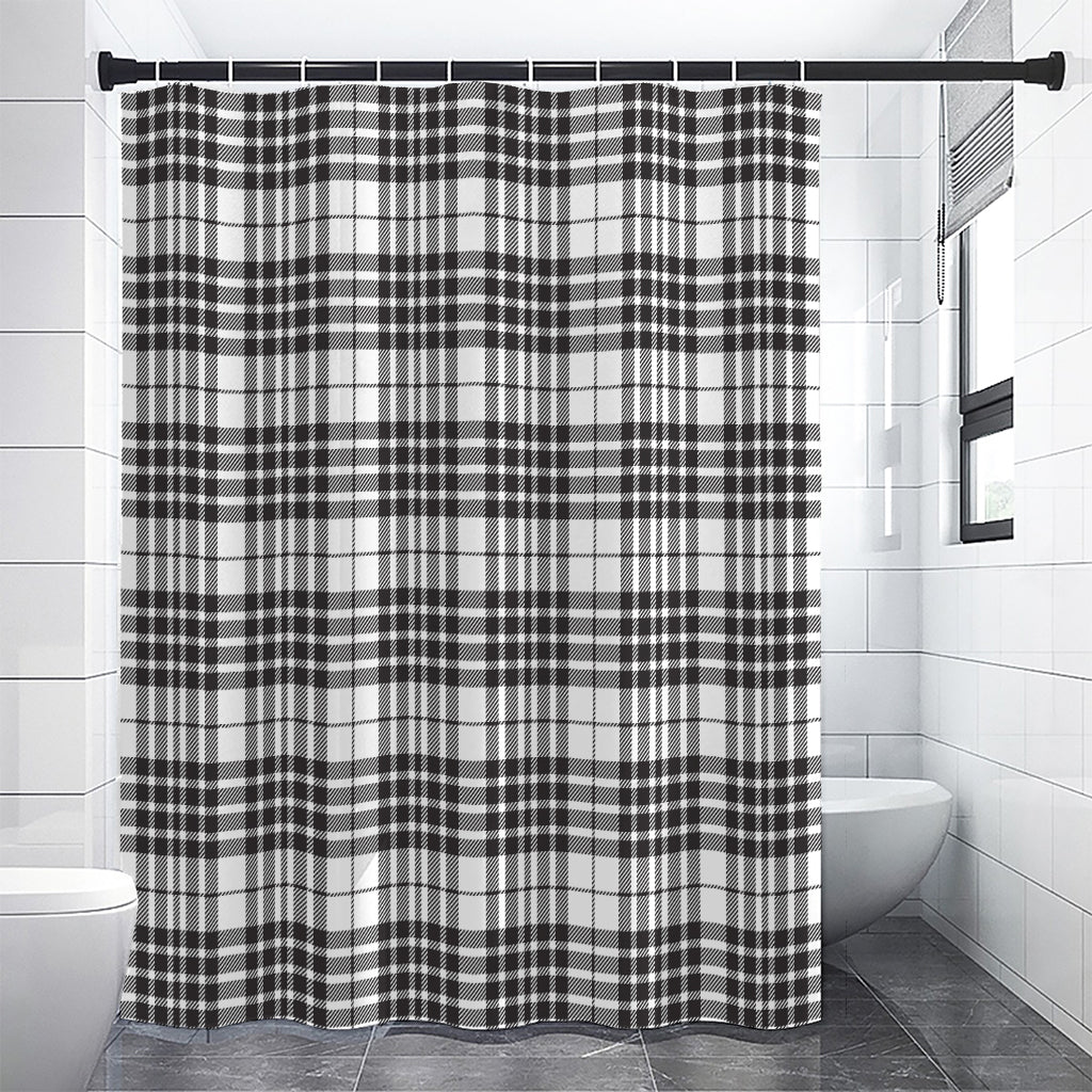 White And Black Border Tartan Print Premium Shower Curtain