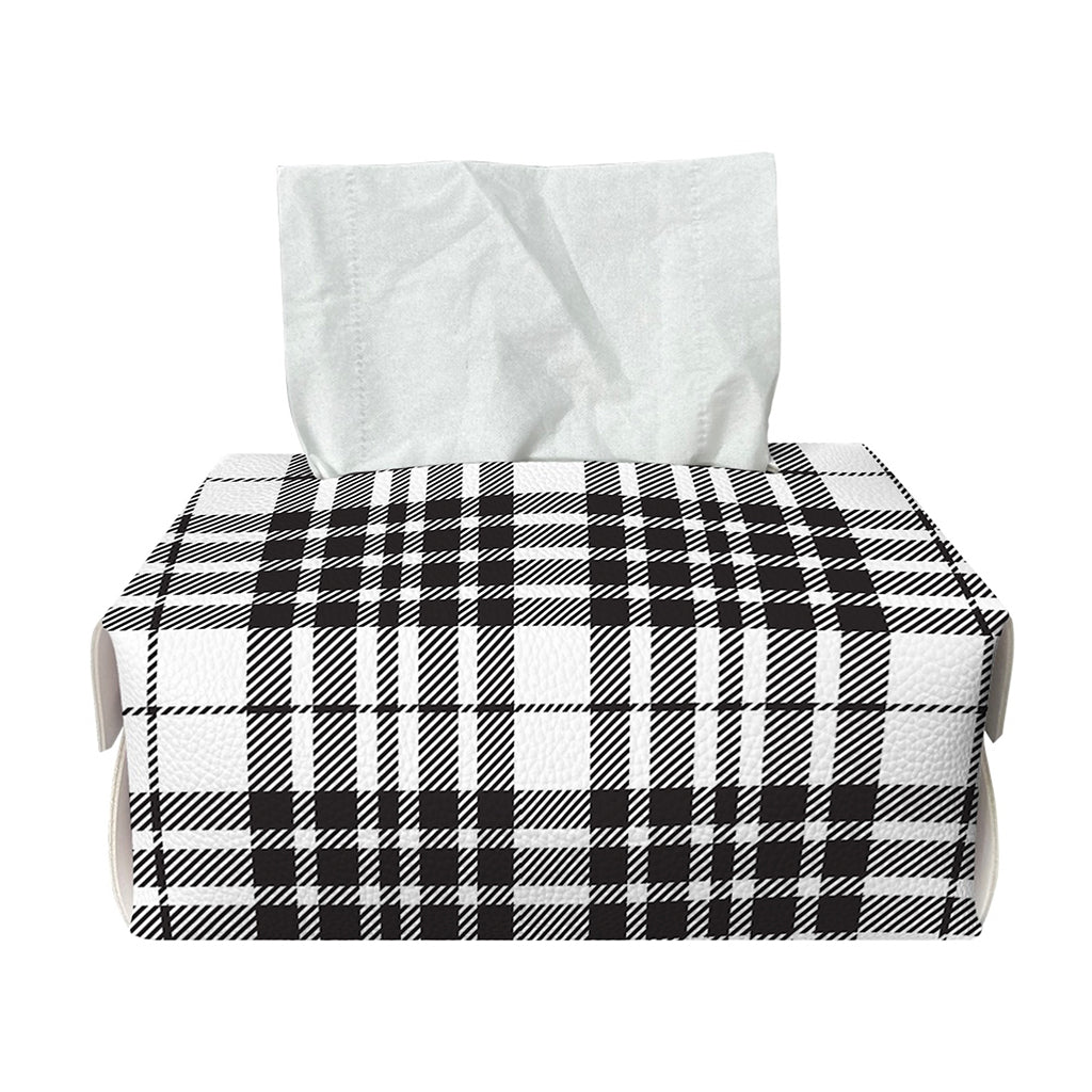 White And Black Border Tartan Print Rectangle Tissue Box Cover