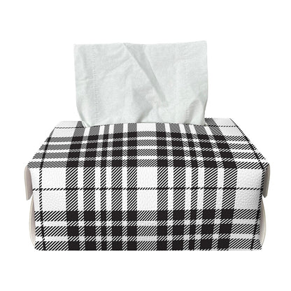 White And Black Border Tartan Print Rectangle Tissue Box Cover