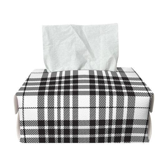 White And Black Border Tartan Print Rectangle Tissue Box Cover