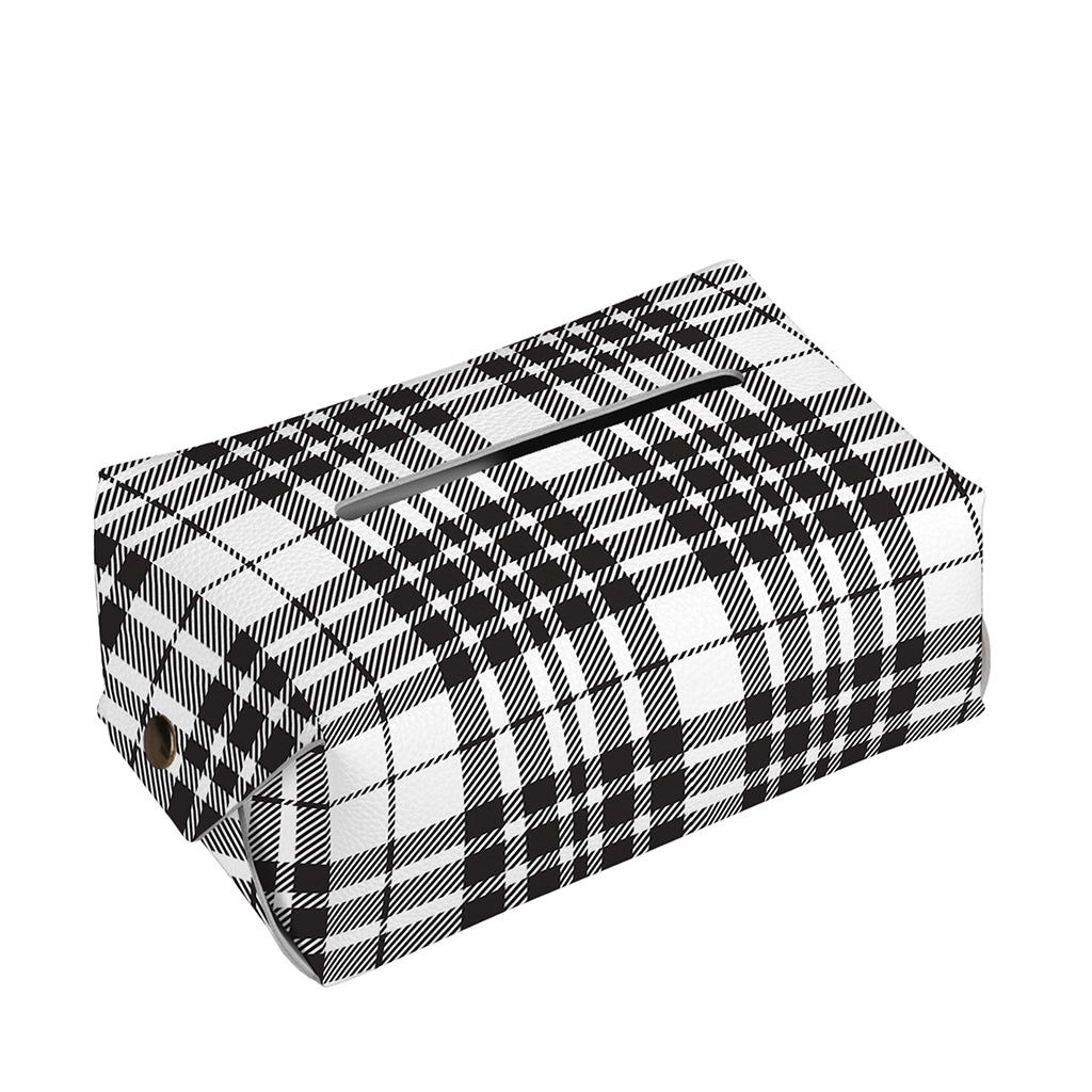 White And Black Border Tartan Print Rectangle Tissue Box Cover