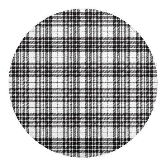 White And Black Border Tartan Print Round Blanket