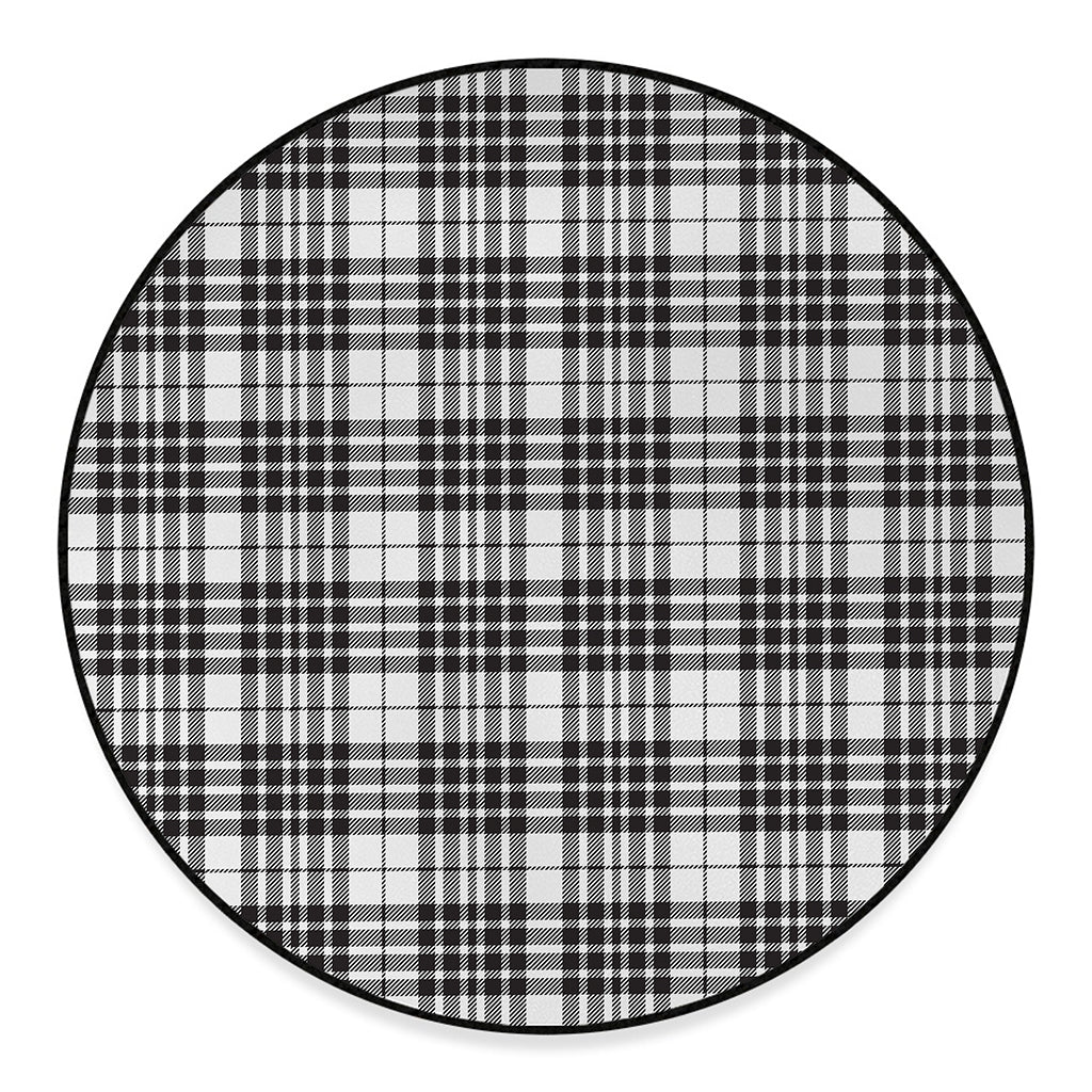 White And Black Border Tartan Print Round Floor Mat