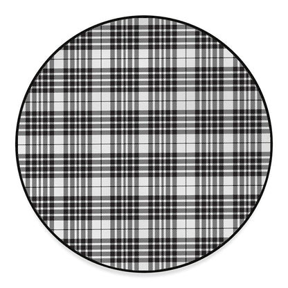 White And Black Border Tartan Print Round Floor Mat