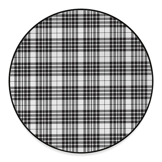 White And Black Border Tartan Print Round Floor Mat