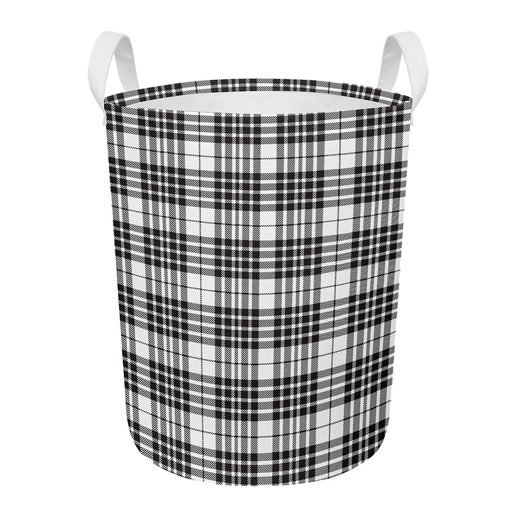 White And Black Border Tartan Print Round Laundry Basket