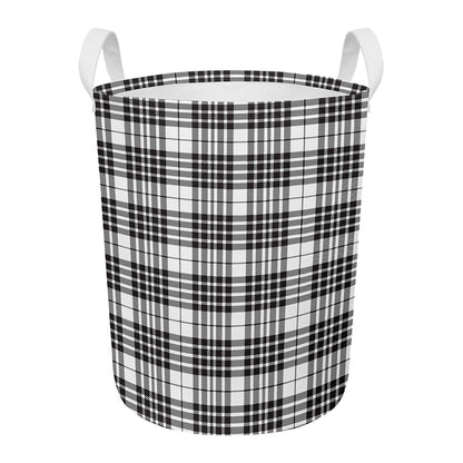 White And Black Border Tartan Print Round Laundry Basket