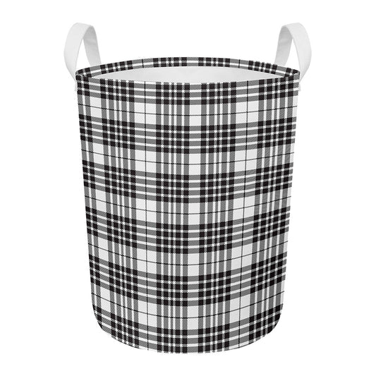 White And Black Border Tartan Print Round Laundry Basket