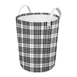 White And Black Border Tartan Print Round Laundry Basket