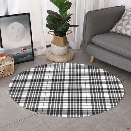 White And Black Border Tartan Print Round Rug