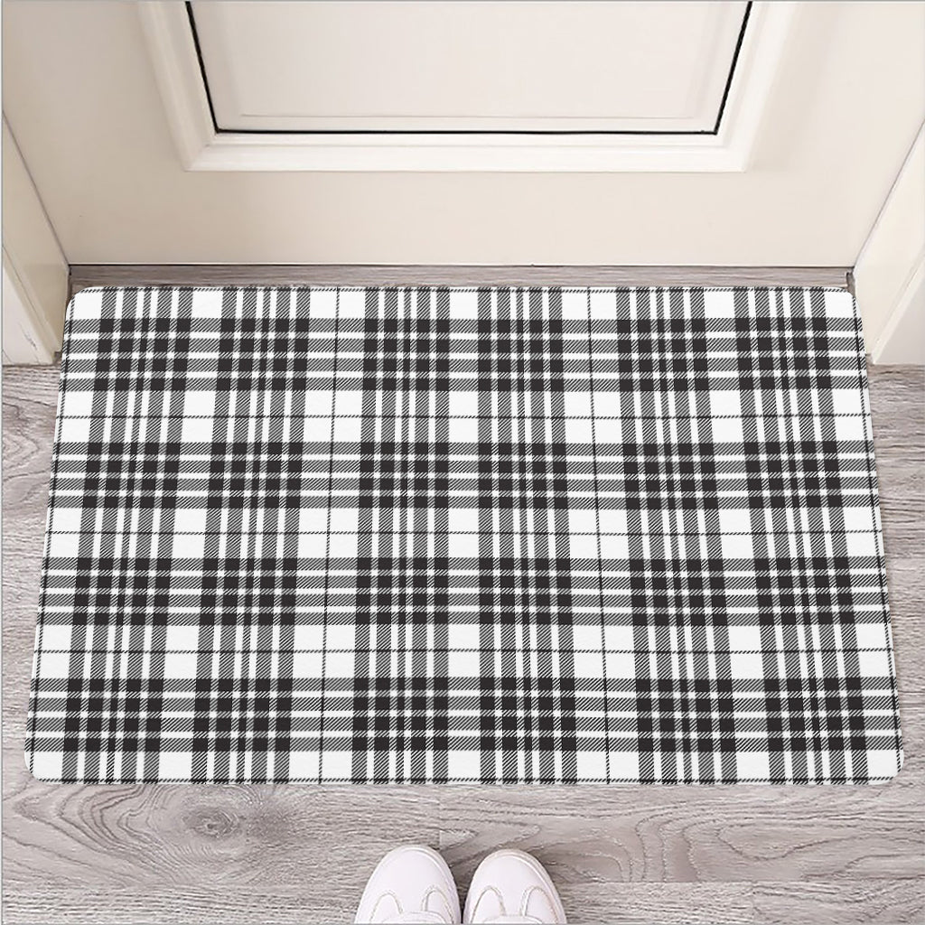 White And Black Border Tartan Print Rubber Doormat