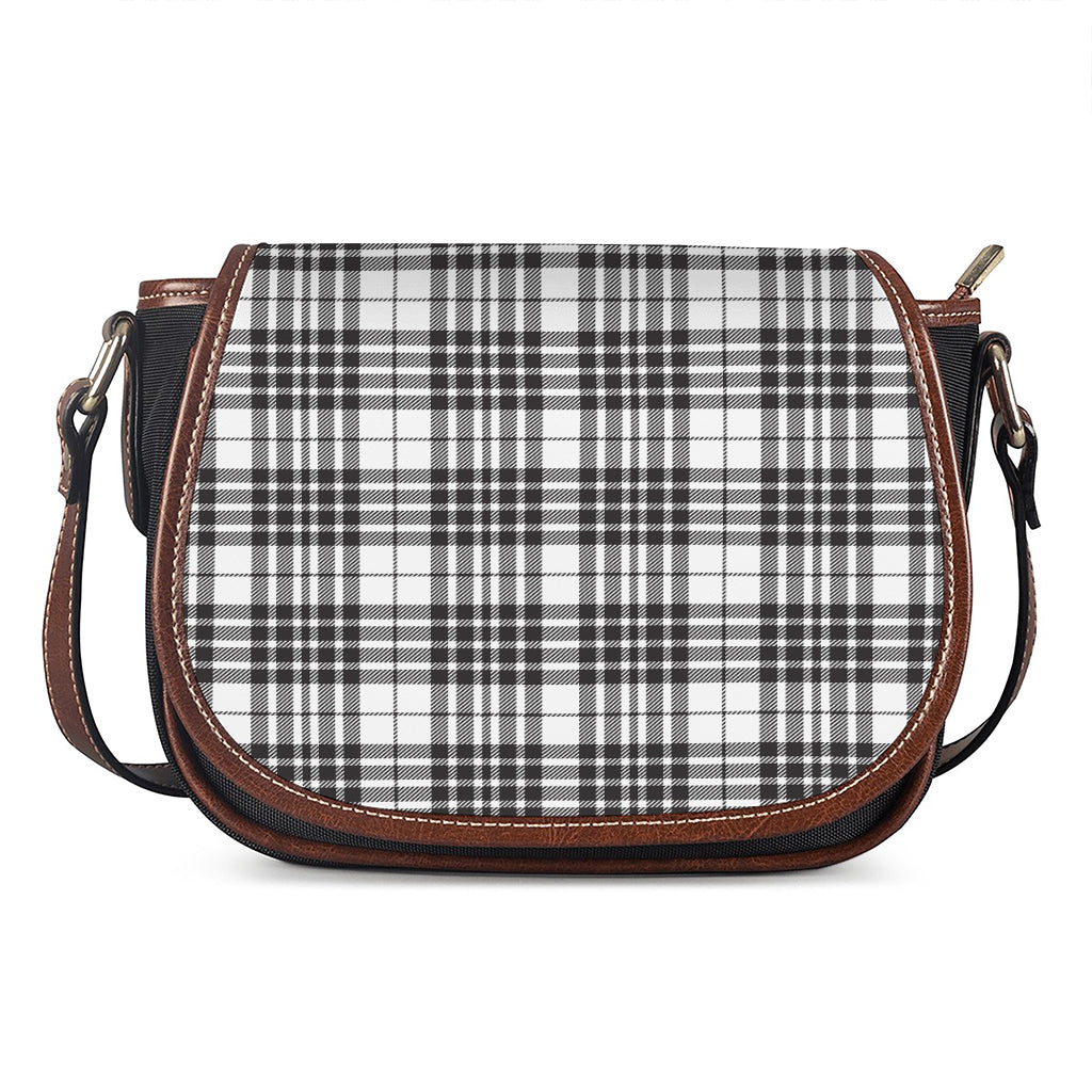 White And Black Border Tartan Print Saddle Bag