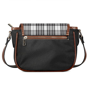 White And Black Border Tartan Print Saddle Bag