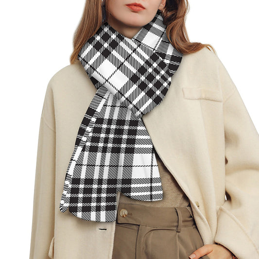 White And Black Border Tartan Print Scarf