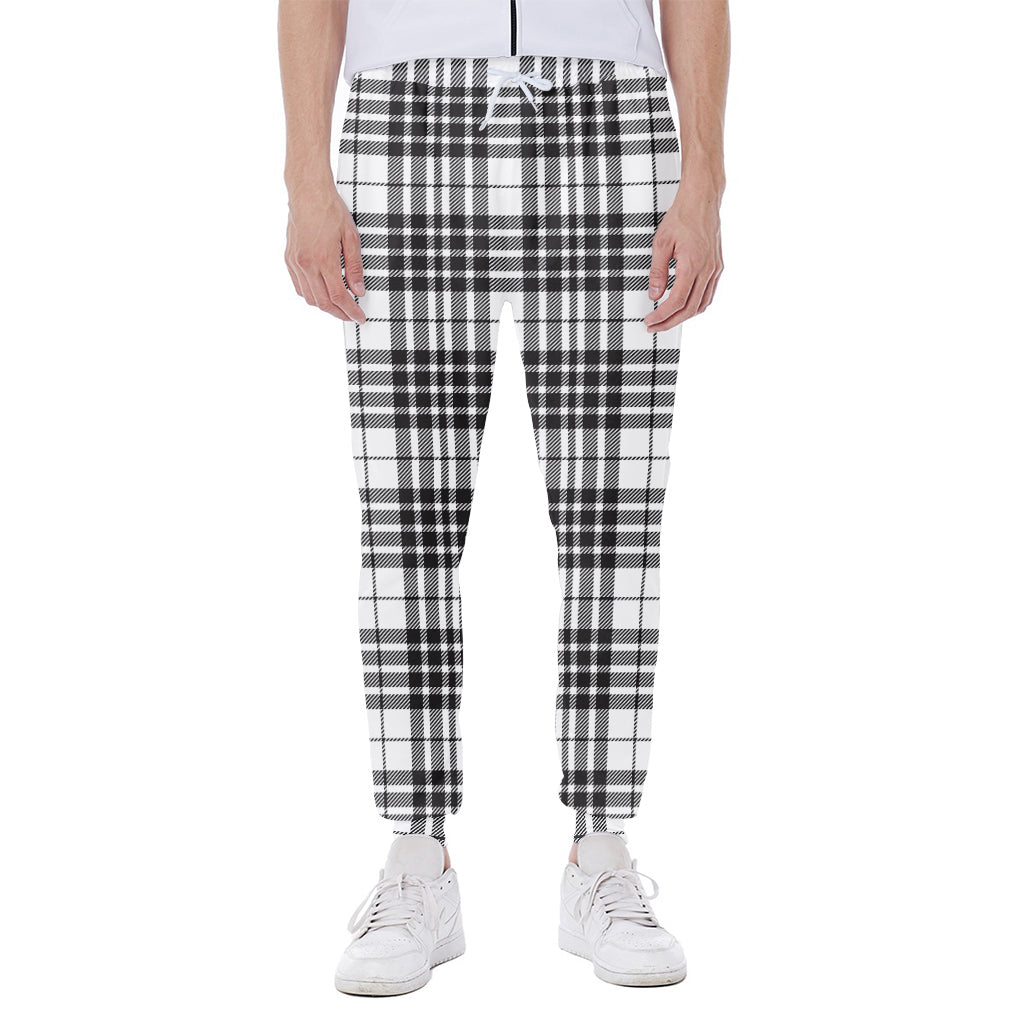 White And Black Border Tartan Print Scuba Joggers