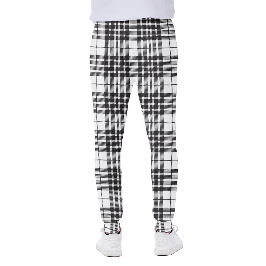 White And Black Border Tartan Print Scuba Joggers