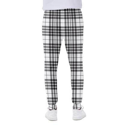 White And Black Border Tartan Print Scuba Joggers