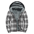 White And Black Border Tartan Print Sherpa Lined Zip Up Hoodie