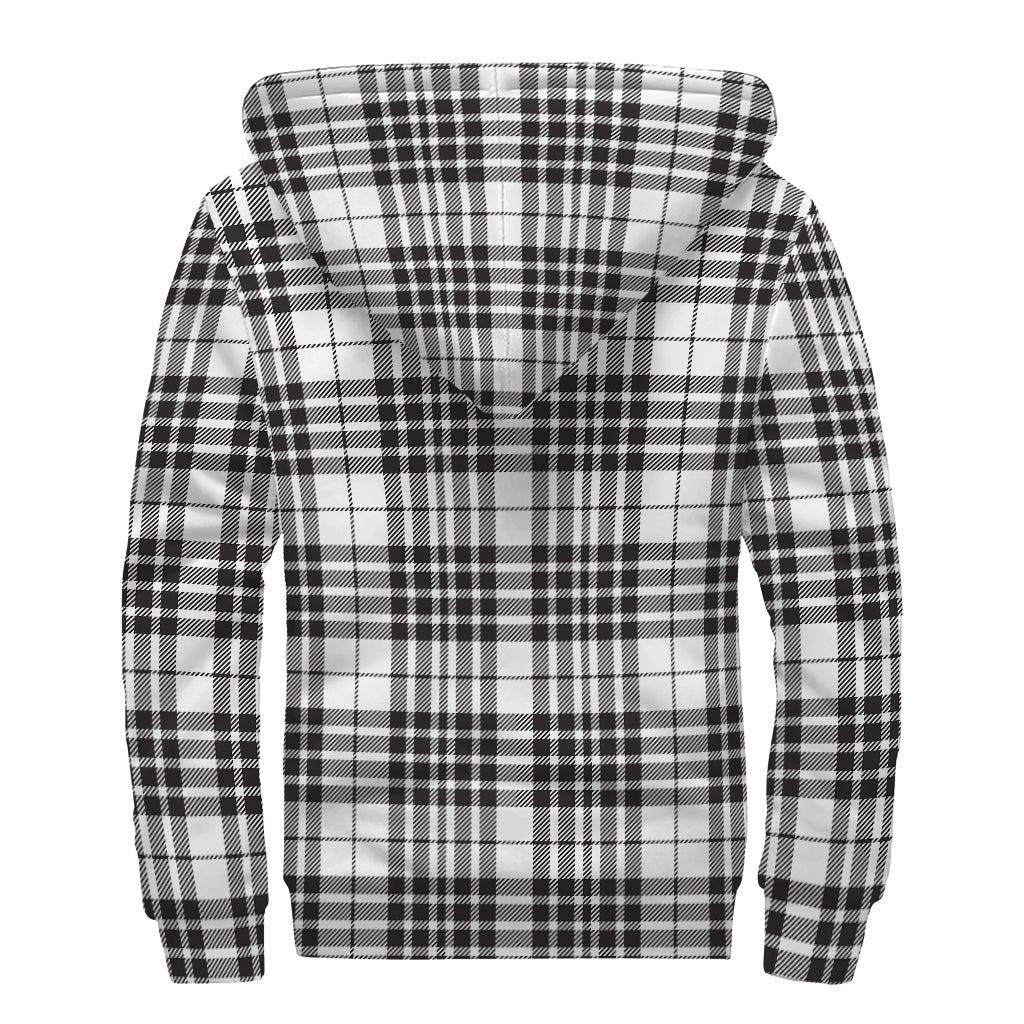 White And Black Border Tartan Print Sherpa Lined Zip Up Hoodie