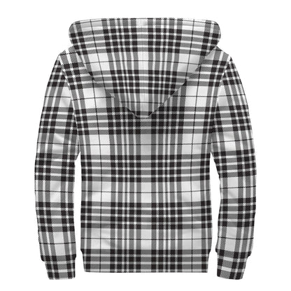 White And Black Border Tartan Print Sherpa Lined Zip Up Hoodie