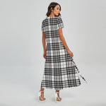 White And Black Border Tartan Print Short Sleeve Maxi Dress