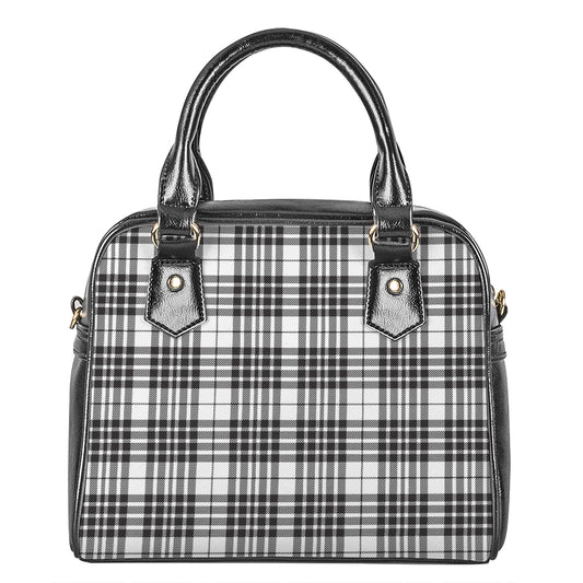 White And Black Border Tartan Print Shoulder Handbag