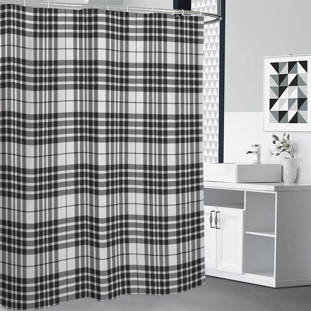 White And Black Border Tartan Print Shower Curtain