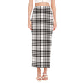White And Black Border Tartan Print Side Slit Maxi Skirt
