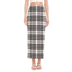 White And Black Border Tartan Print Side Slit Maxi Skirt