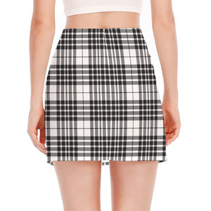 White And Black Border Tartan Print Side Slit Mini Skirt