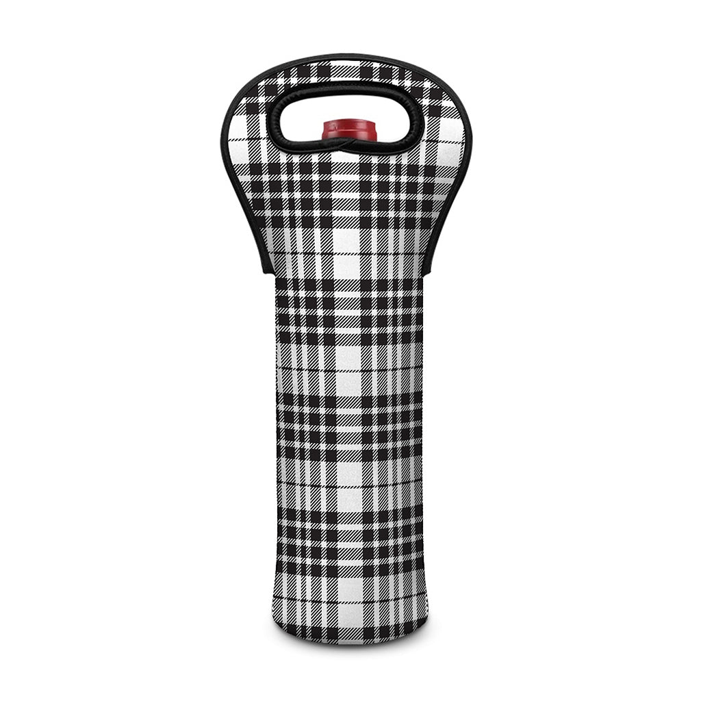 White And Black Border Tartan Print Single Neoprene Wine Tote