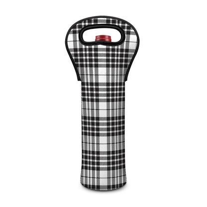 White And Black Border Tartan Print Single Neoprene Wine Tote