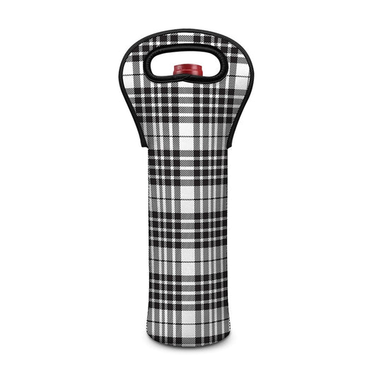 White And Black Border Tartan Print Single Neoprene Wine Tote