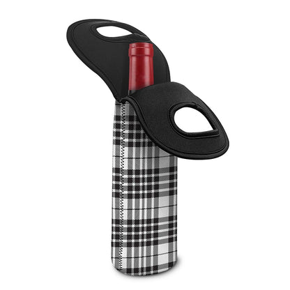 White And Black Border Tartan Print Single Neoprene Wine Tote