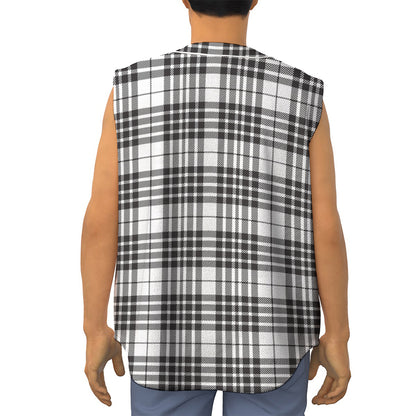 White And Black Border Tartan Print Sleeveless Baseball Jersey