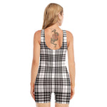 White And Black Border Tartan Print Sleeveless One Piece Swimsuit