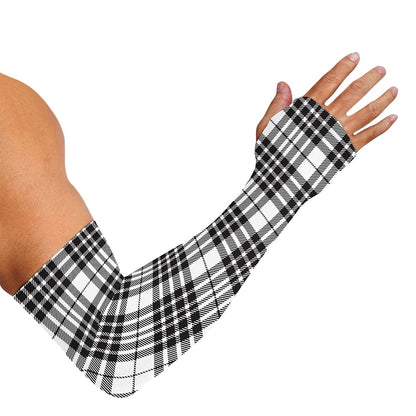 White And Black Border Tartan Print Sun Protection Arm Sleeves