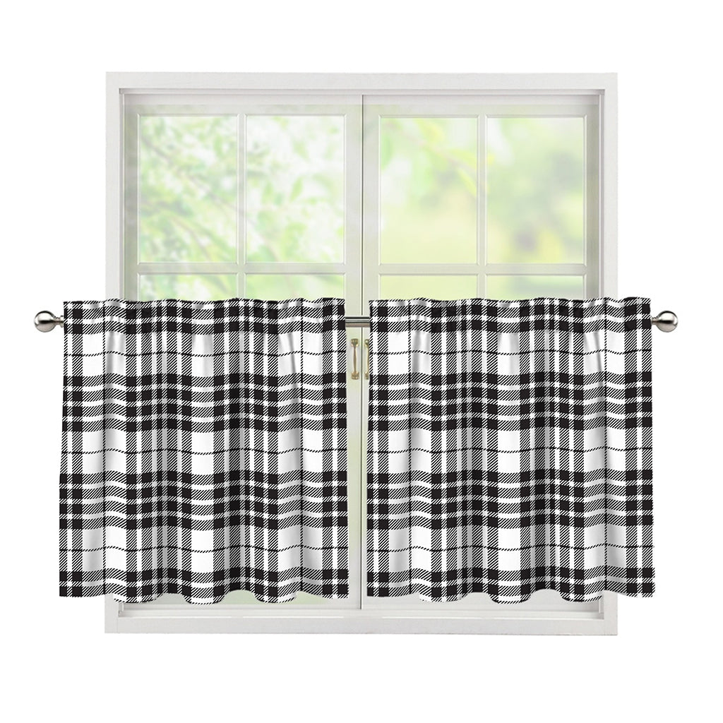 White And Black Border Tartan Print Tier Curtains
