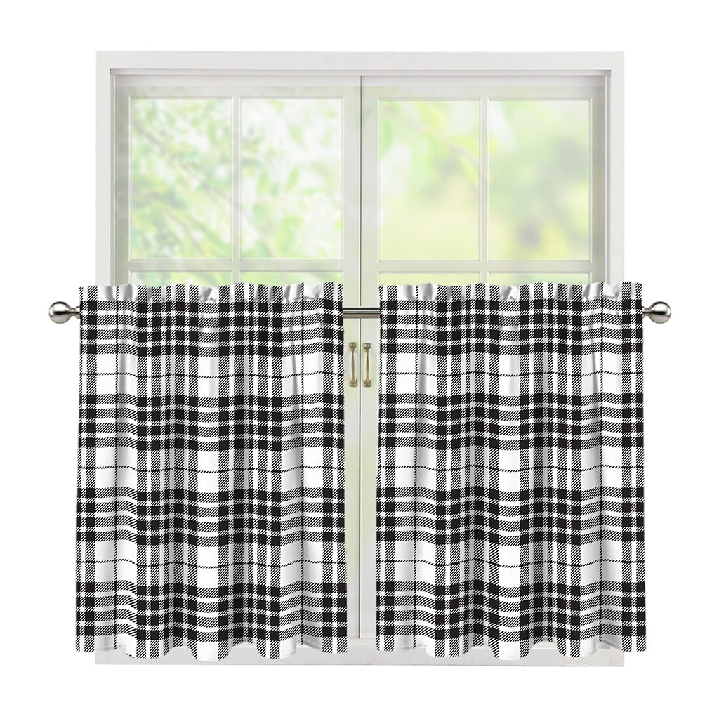 White And Black Border Tartan Print Tier Curtains