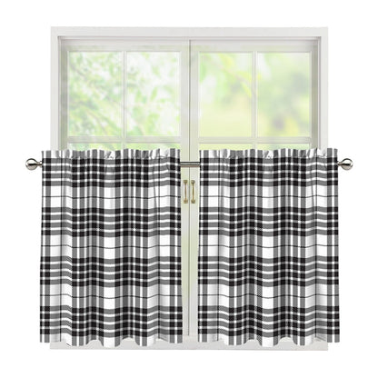 White And Black Border Tartan Print Tier Curtains