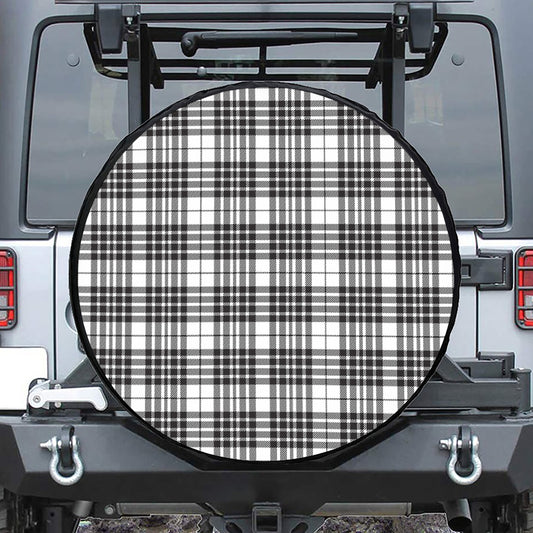White And Black Border Tartan Print Tire Cover