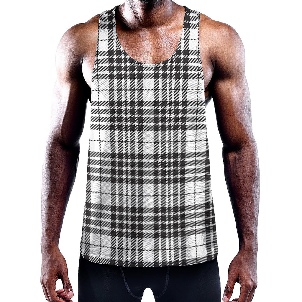 White And Black Border Tartan Print Training Tank Top