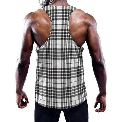 White And Black Border Tartan Print Training Tank Top