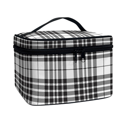 White And Black Border Tartan Print Travel Makeup Bag