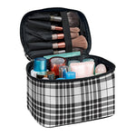 White And Black Border Tartan Print Travel Makeup Bag