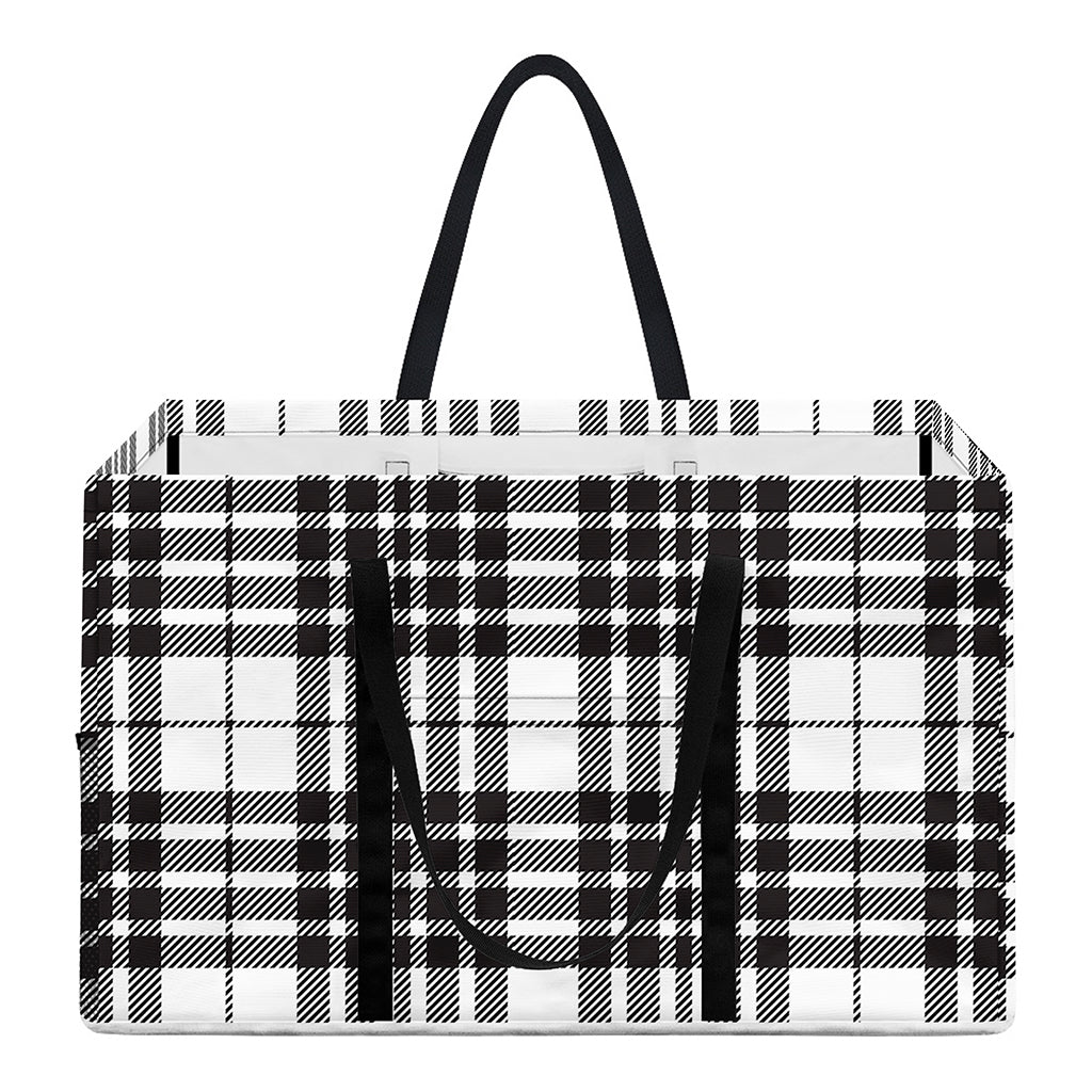 White And Black Border Tartan Print Utility Tote Bag
