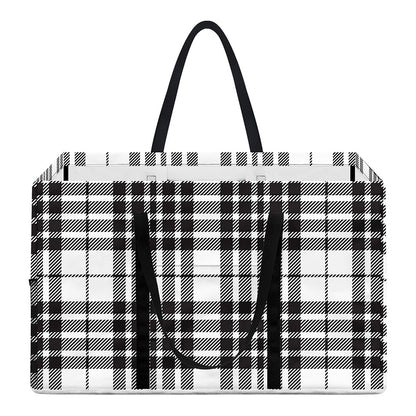 White And Black Border Tartan Print Utility Tote Bag